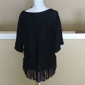 gnw Sweater Lurex Fringe Pullover Silver Threading Medium NWT